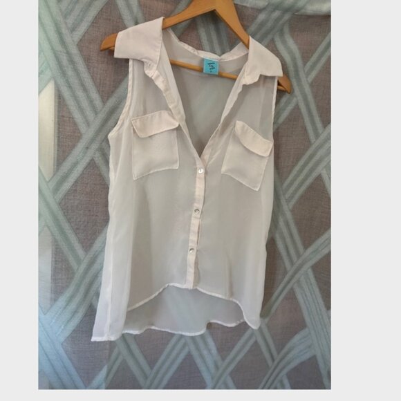 White Sheer Button Down Sleeveless Top with Abalone Buttons - Picture 1 of 5